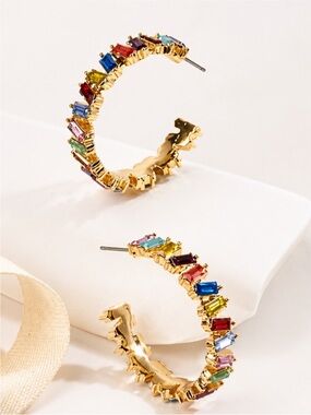 New! Mallorca Multicolor Crystal Gold Colorful Hoop Earrings (4015) NWOT